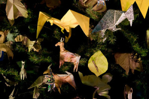 Origami Ornaments on the Christmas Tree at the American Museum of Natural History