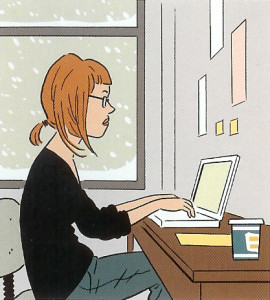 Woman-typing-at-computer-illustration